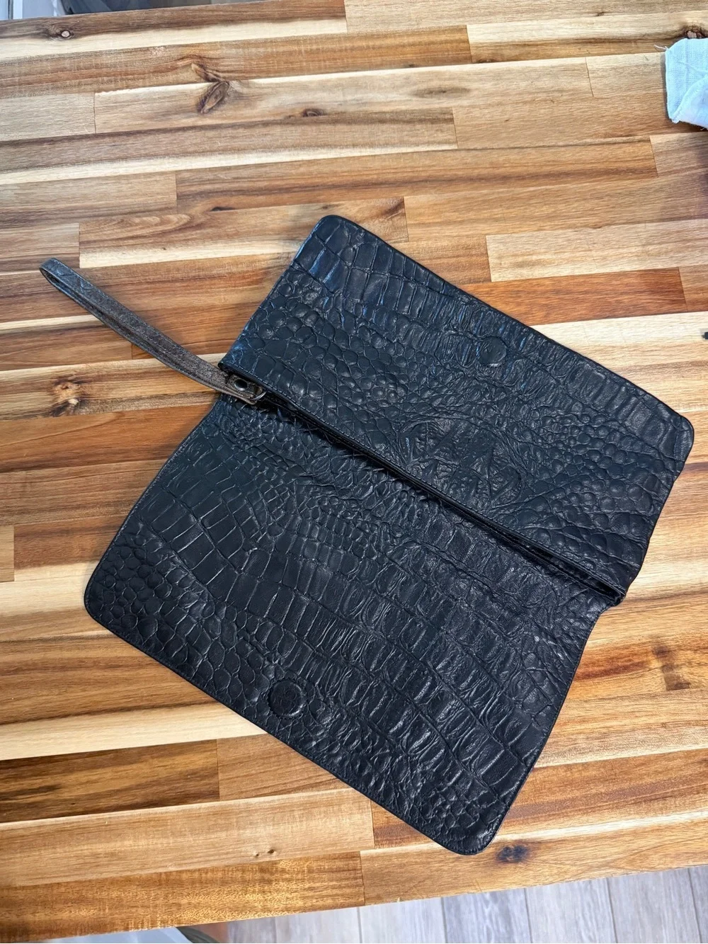 Linea Pelle  Patch Work Textured Leather Wristlet Clutch Excellent Condition